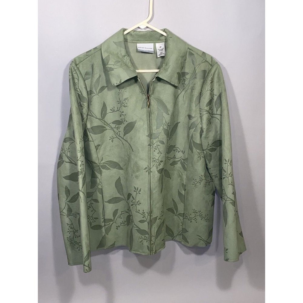 Alfred Dunner 18 P Sage Green zip up Leaf Jacket Petite Leaves Soft Dress Women